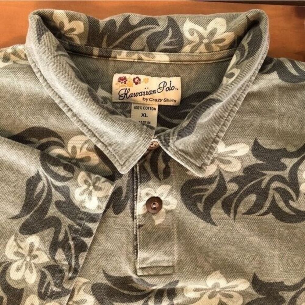 Hawaiian Polo by Crazy Shirts Men's XL‎ Sage Green Floral Short Sleeve Shirt